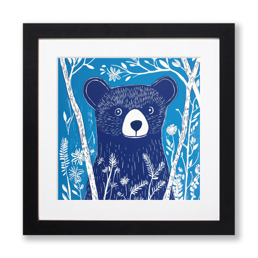 Cute Bear Cub Linoprint-Style Art (902-1)