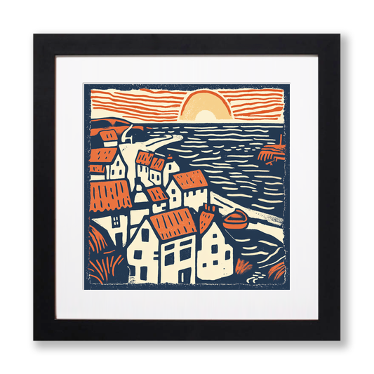 Staithes, North Yorkshire Linoprint-Style Art (157-1)