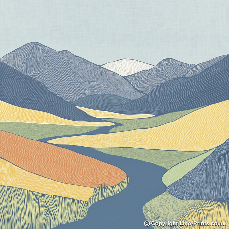 Newlands Valley panorama Linoprint-Style Art (2489-1)