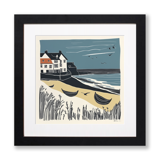 Robin Hood’s Bay, North Yorkshire Linoprint-Style Art (1382-1)