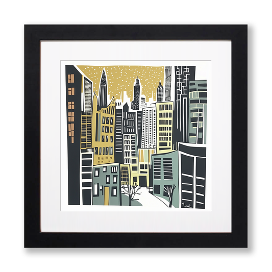 New York skyline Linoprint-Style Art (1152-1)