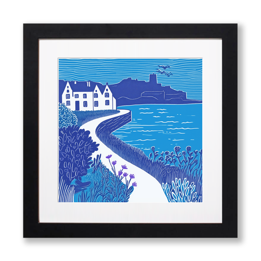 Mont Saint-Michel, France Linoprint-Style Art (859-1)