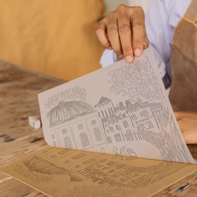 Oxford Radcliffe Camera Linoprint-Style Art (862-1)