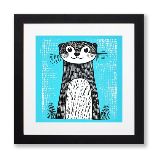 Cute Ferret Linoprint-Style Art (621-2)