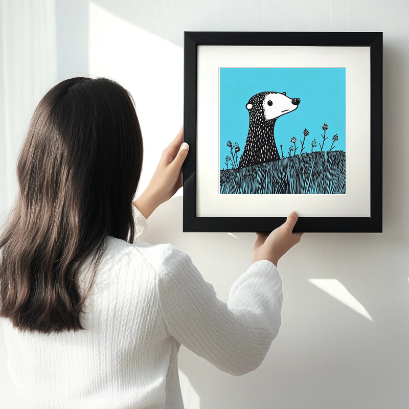 Cute Ferret Linoprint-Style Art (621-1)