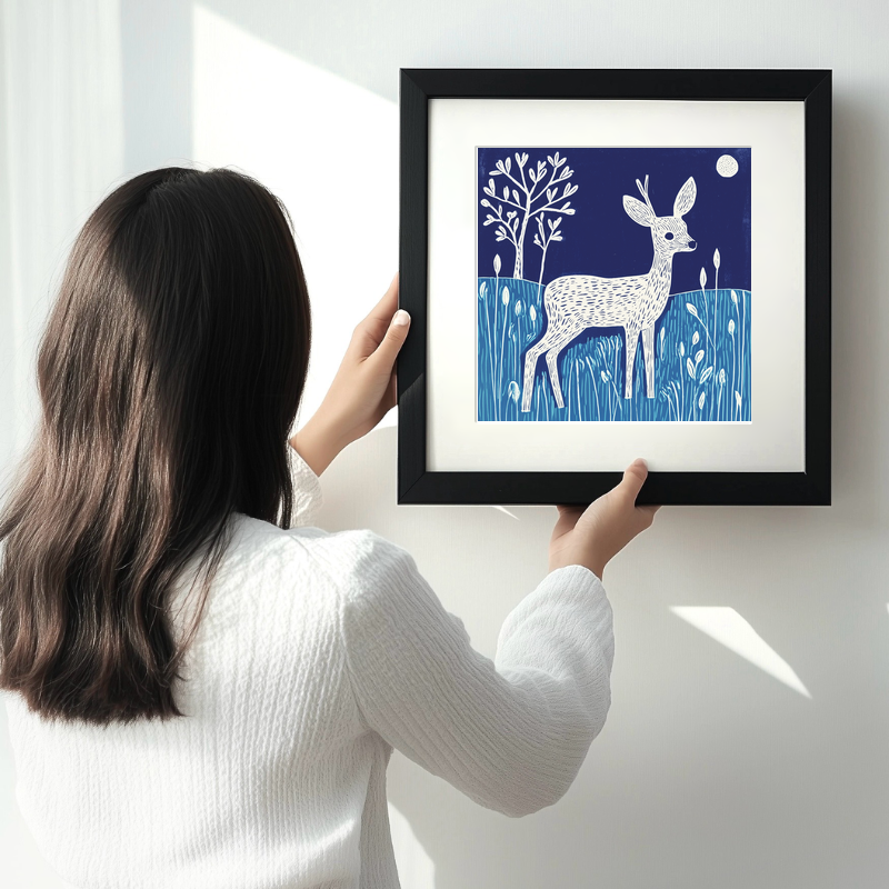 Cute Fawn (Baby Deer) Linoprint-Style Art (911-1)
