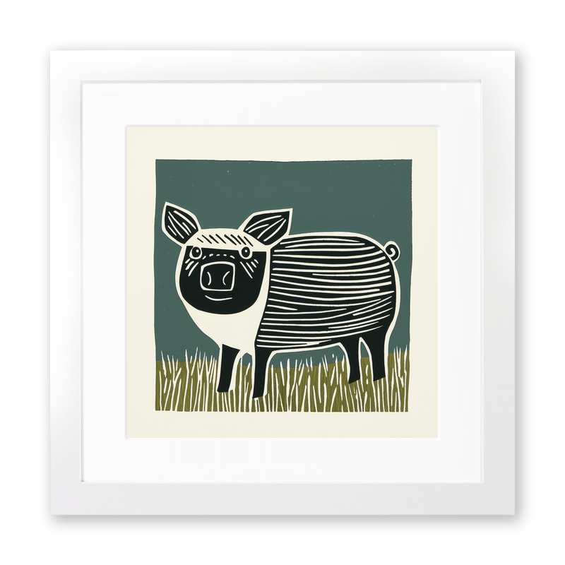 Cute Piglet Linoprint-Style Art (1219-1)