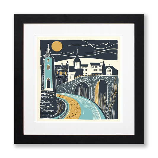 Barcelona Gothic Quarter Linoprint-Style Art (1128-1)