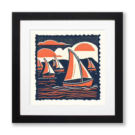 Flotilla of sails on Hickling Broad Linoprint-Style Art (1988-1)