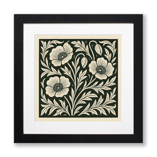 Flowers Linoprint-Style Art (c10)