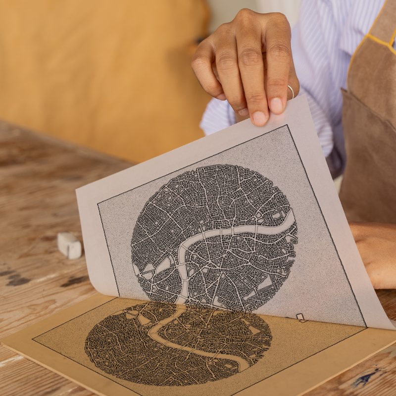 Maps Linoprint-Style Art (c16)