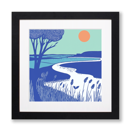 Blakeney marshes at sunset Linoprint-Style Art (1760-1)