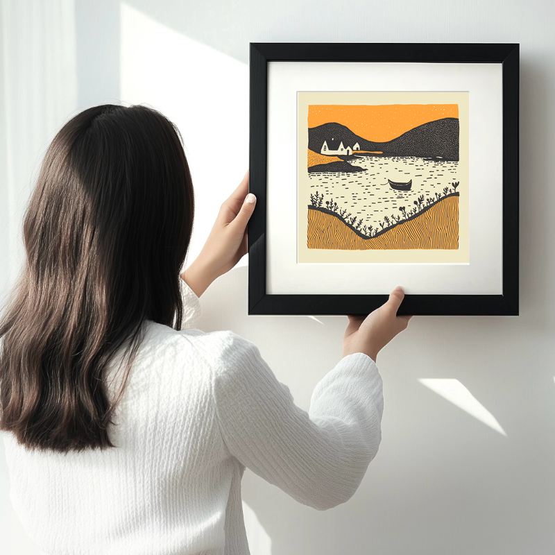 Portree Harbour, Isle of Skye Linoprint-Style Art (310-1)