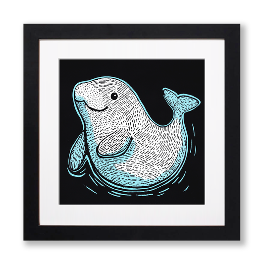 Cute Manatee Calf Linoprint-Style Art (630-1)