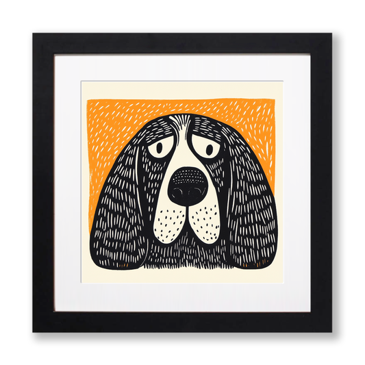 Basset Hound Linoprint-Style Art (1397-1)