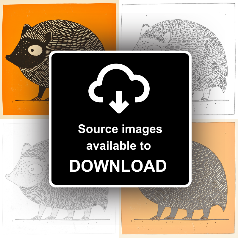Cute Hedgehog Linoprint-Style Art (223-1)