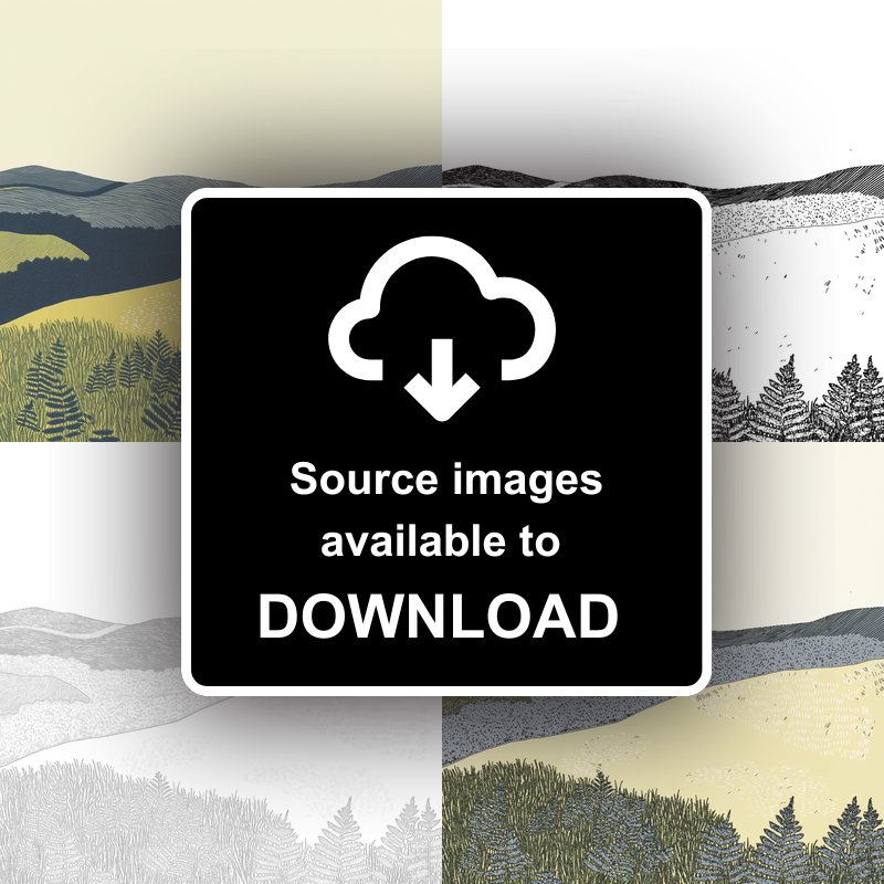 Bracken covered slopes Linoprint-Style Art (2376-1)