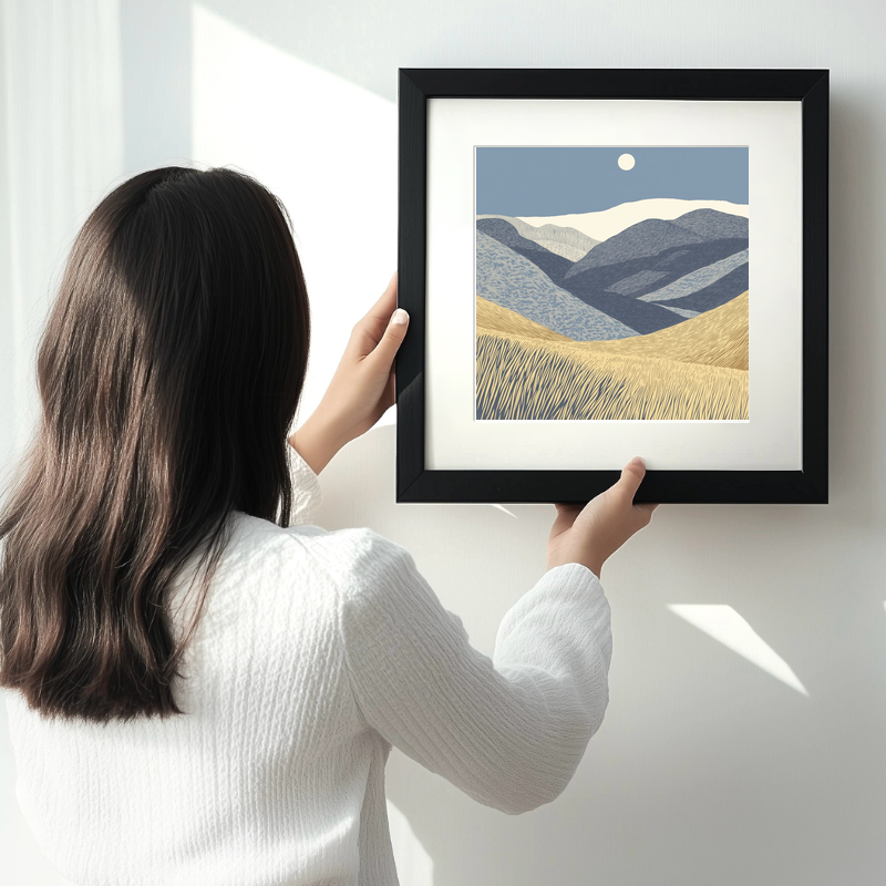 Scafell Pike in the Lake District Linoprint-Style Art (2533-1)