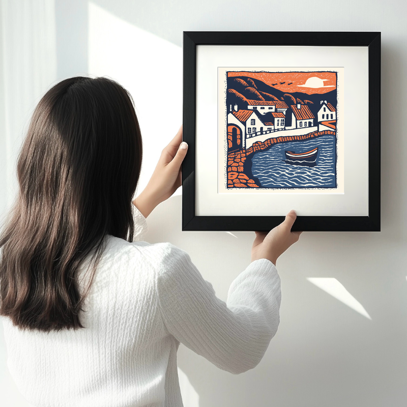 Aberdaron, Gwynedd Linoprint-Style Art (119-1)