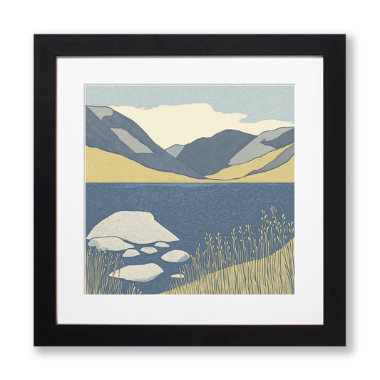 Wast Water screes in the Lake District Linoprint-Style Art (2595-1)