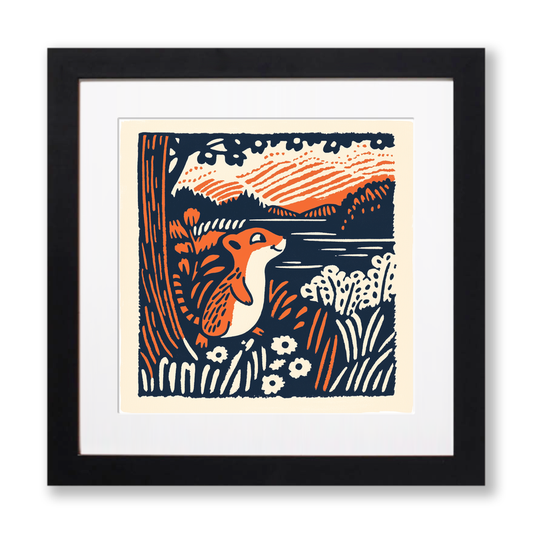 Cute Chipmunk Linoprint-Style Art (51-1)