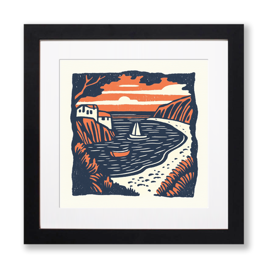 Barafundle Bay, Pembrokeshire Linoprint-Style Art (123-1)