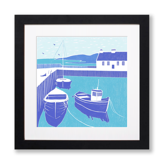 Seahouses Harbour, Northumberland Linoprint-Style Art (1107-2)