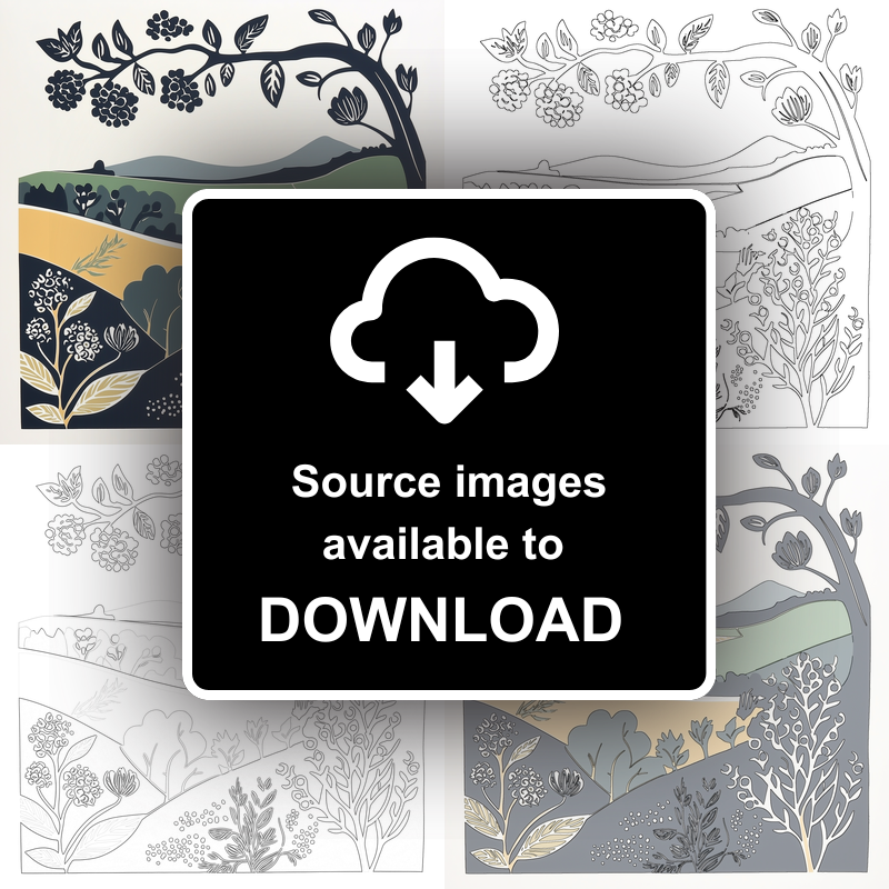 Brambles and blackberries by the hedge Linoprint-Style Art (1862-1)
