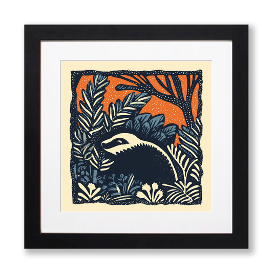 Cute Baby Badger Linoprint-Style Art (43-2)