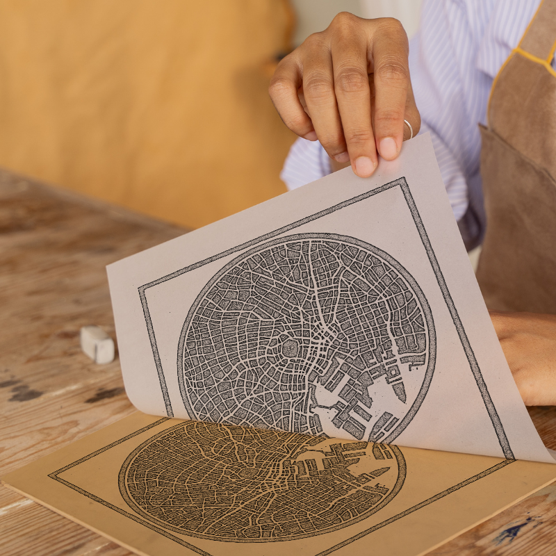 Maps Linoprint-Style Art (c29)