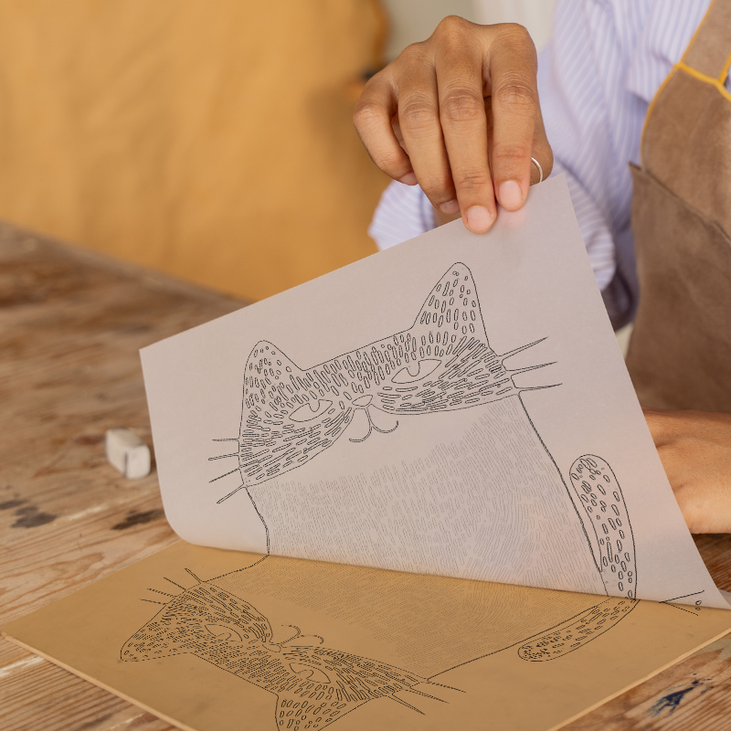 Cute Kitten Linoprint-Style Art (224-1)