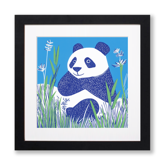 Cute Panda Cub (Giant Panda) Linoprint-Style Art (926-1)