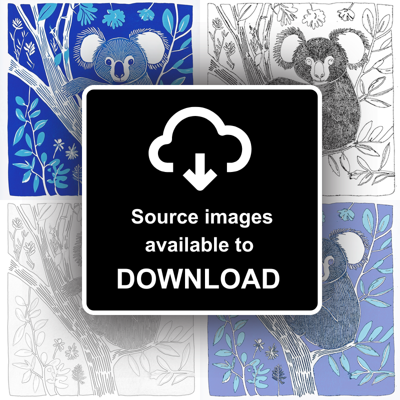 Cute Koala Linoprint-Style Art (919-1)