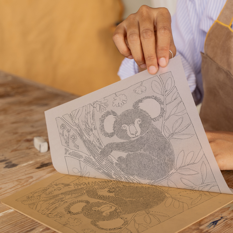 Cute Koala Linoprint-Style Art (919-1)
