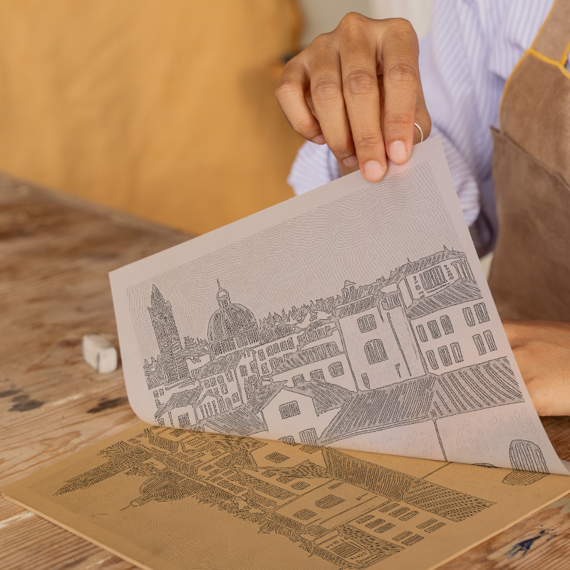 Florence Duomo and rooftops Linoprint-Style Art (558-1)