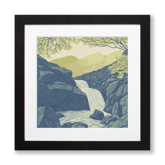 Aira Force waterfall in the Lake District Linoprint-Style Art (2355-4)