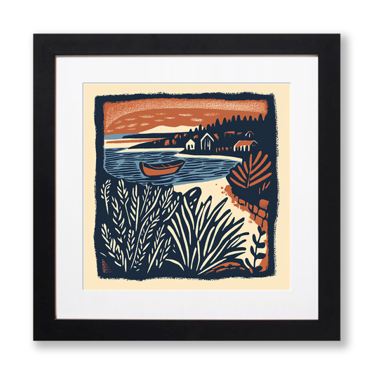 Basket of sea lavender Linoprint-Style Art (1958-1)