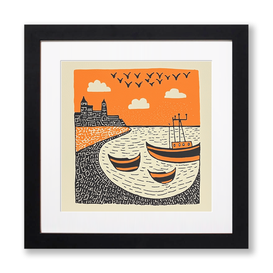 Brixham Harbour, Devon Linoprint-Style Art (289-1)