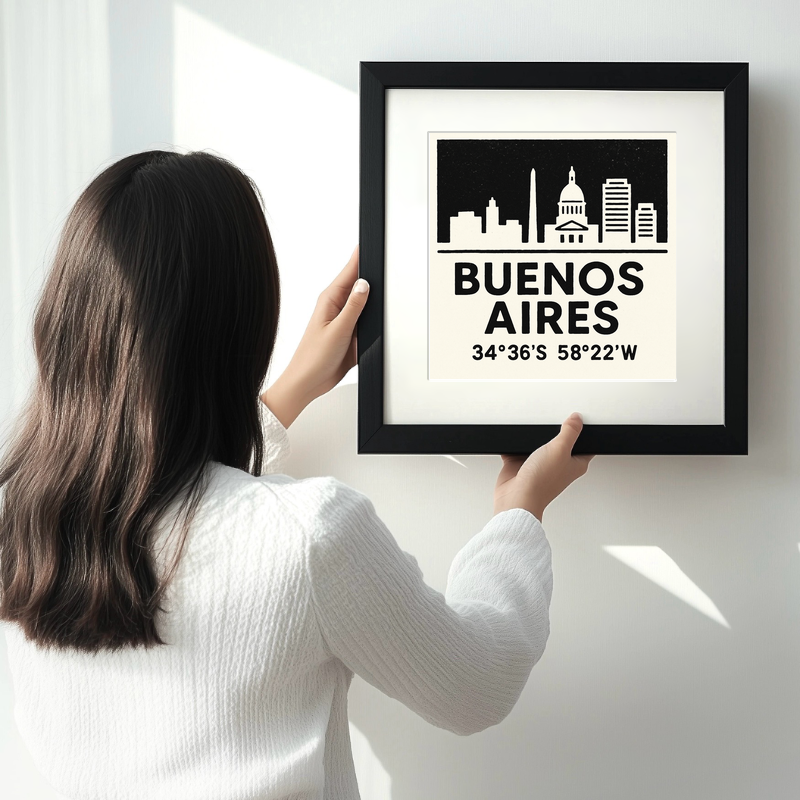 Place Coordinates Linoprint-Style Art (c281)