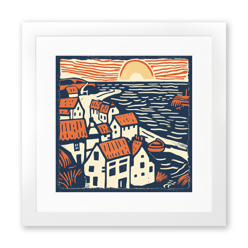 Staithes, North Yorkshire Linoprint-Style Art (157-1)