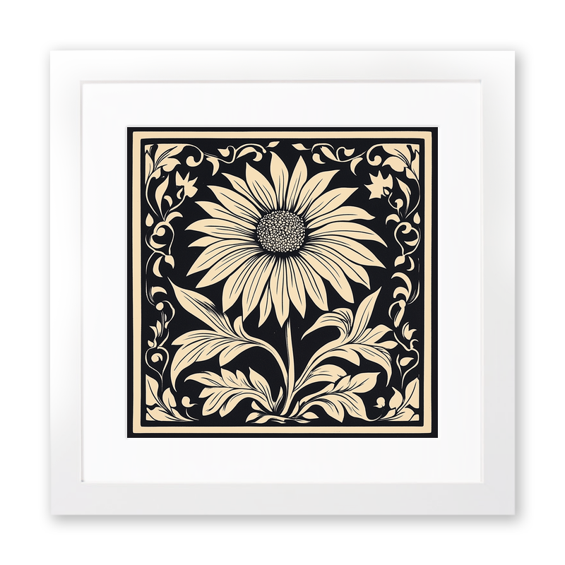 Echinacea (Coneflower) Linoprint-Style Art (1712-1)
