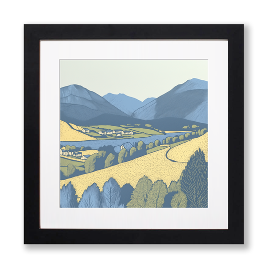 Latrigg view over Keswick Linoprint-Style Art (2476-1)