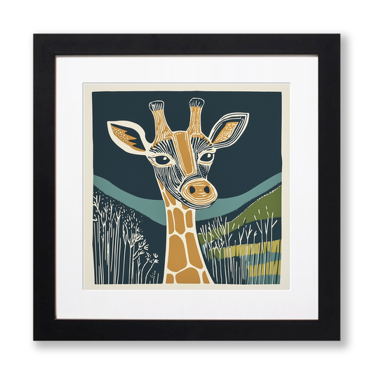 Cute Giraffe Calf Linoprint-Style Art (1205-2)
