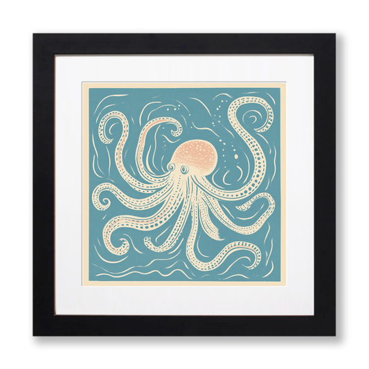 Octopus with swirling tentacles Linoprint-Style Art (496-2)