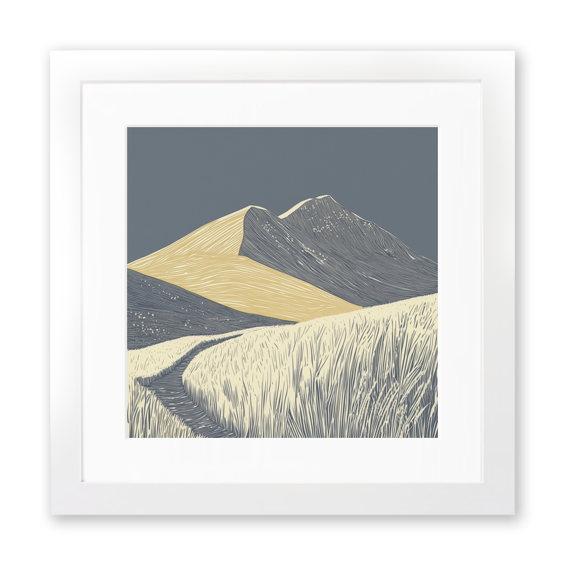 Grasmoor wide summit Linoprint-Style Art (2434-1)