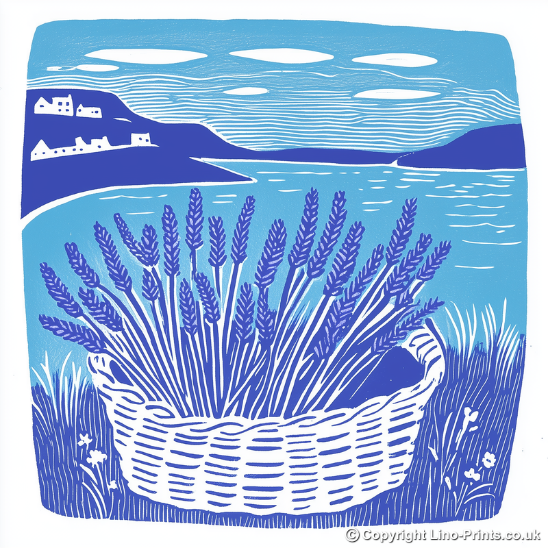 Basket of sea lavender Linoprint-Style Art (1758-1)