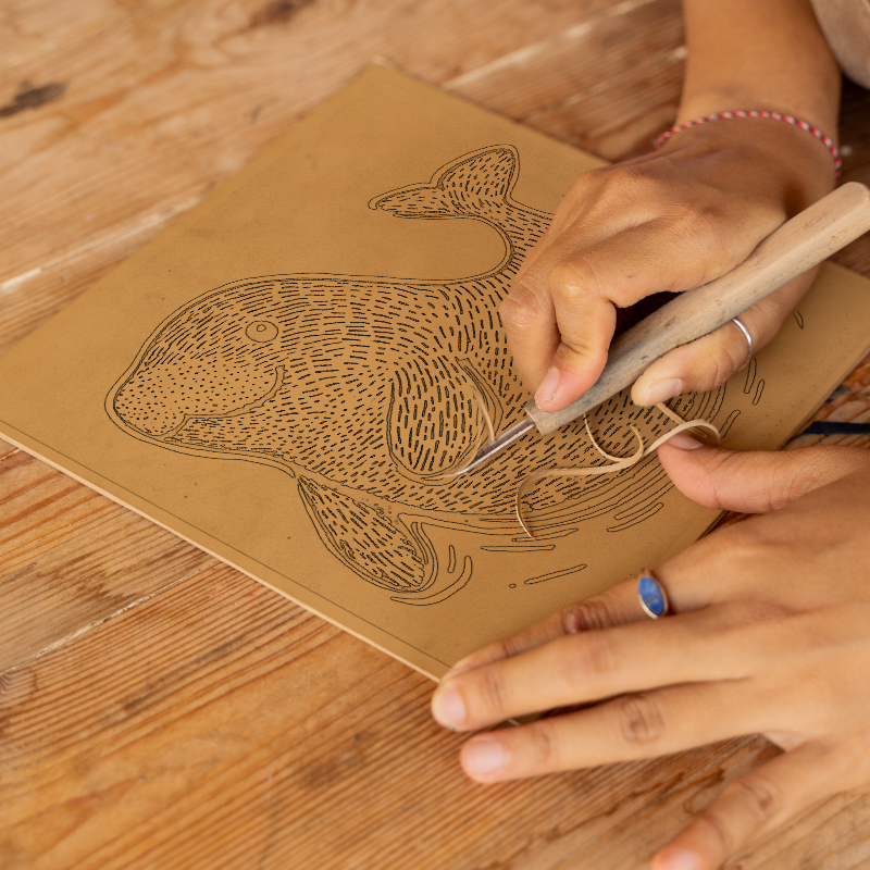 Cute Manatee Calf Linoprint-Style Art (630-1)