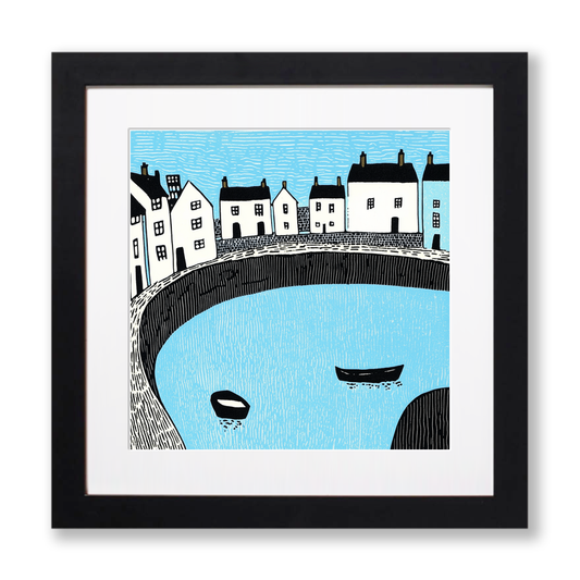 Tenby Harbour, Pembrokeshire Linoprint-Style Art (821-1)