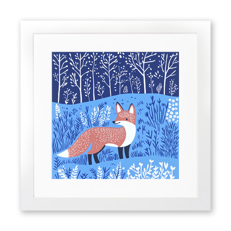 Fox in a woodland Linoprint-Style Art (1005-1)