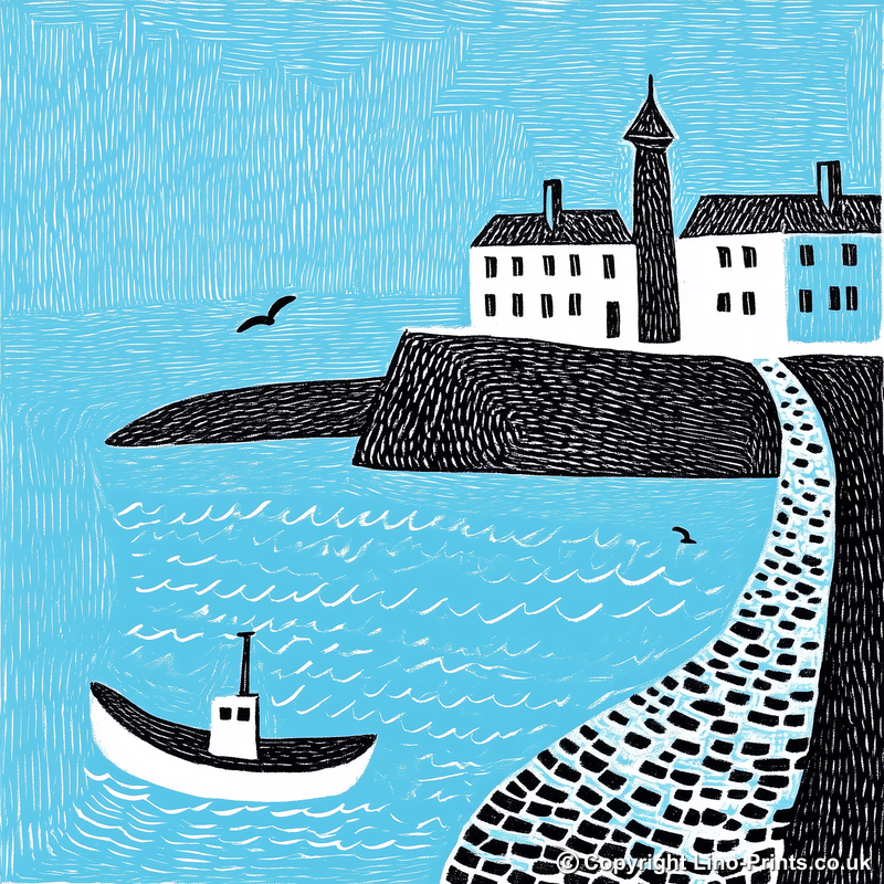 St Ives Harbour, Cornwall Linoprint-Style Art (819-2)